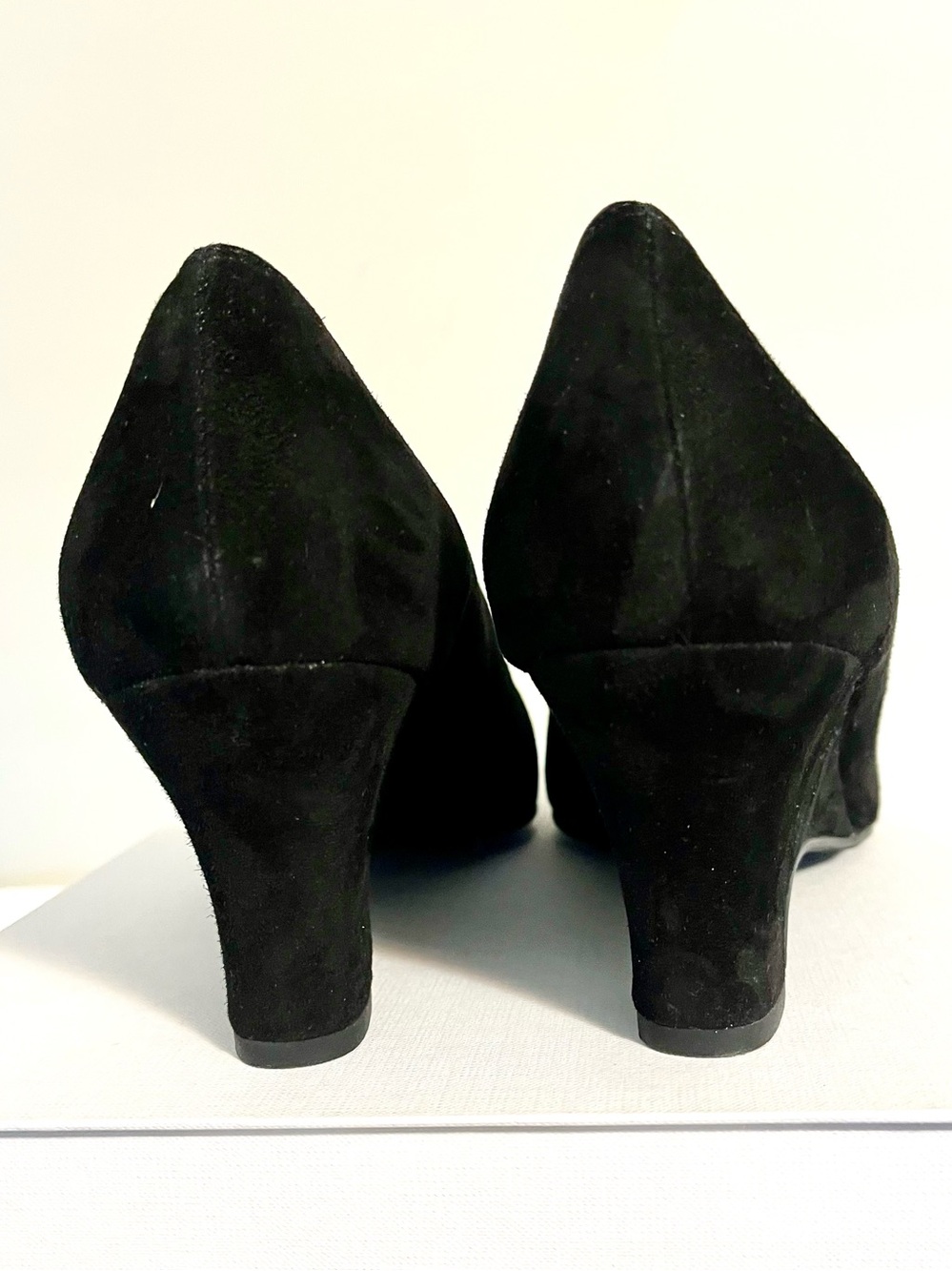 Size 12 VANELI black suede peep toe heel